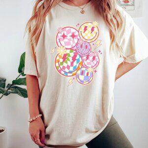 Preppy Teen Tween Trendy Checkered Smiley Face Tshirt, Smiley Face Shirt XS